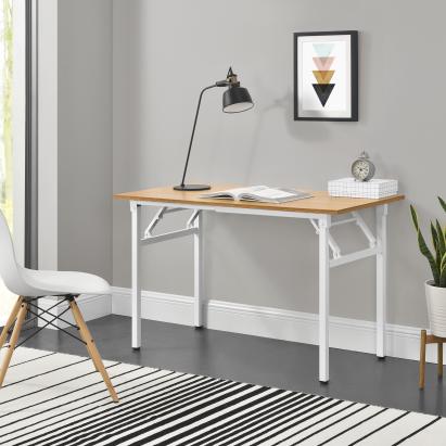Birou pliabil Alta 120x60 cm, alb cu blat decor stejar