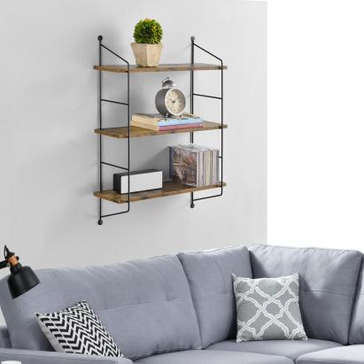 Raft de perete cu 3 polite Osel, maro inchis, stil modern