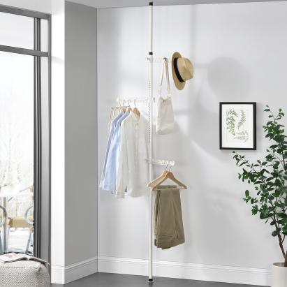 Garderobă telescopică Havneby cu 3 brațe și bară pentru haine, alb