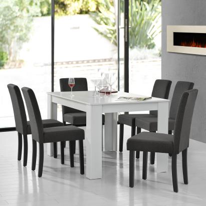 Set masă dining Kramfors cu 6 scaune, alb și gri închis, 140x90 cm