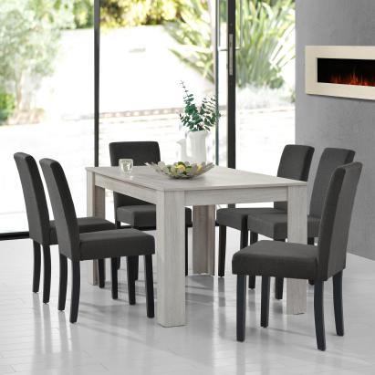 Set dining Kramfors cu masă 140x90 cm și 6 scaune, stejar/gri închis