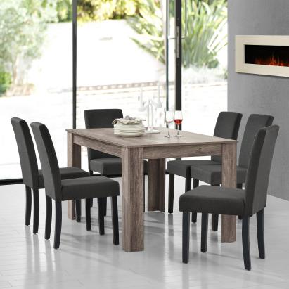 Set masă dining cu 6 scaune Kramfors 140x90 cm stejar antic gri închis