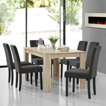 Set masă dining Kramfors cu 6 scaune, 140x90 cm, stejar și gri închis