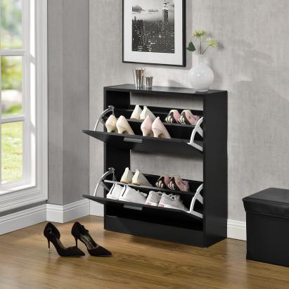 Pantofar Sykkylven cu 2 clapete, 81x63x24 cm, negru, [en.casa]