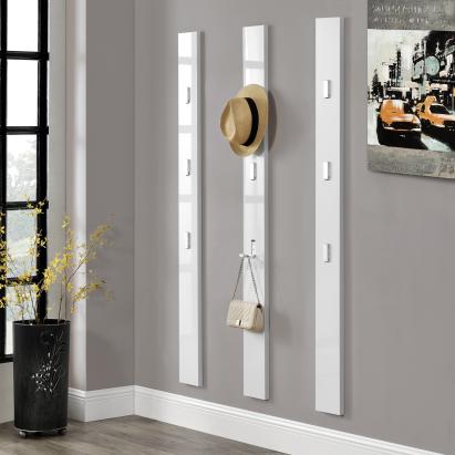 Cuier de perete Hansnes, 3 cârlige pliabile, 165 cm, alb lucios