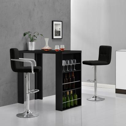 Masă de bar Bonn cu 3 rafturi integrate, negru, 117 x 57 x 106,5 cm