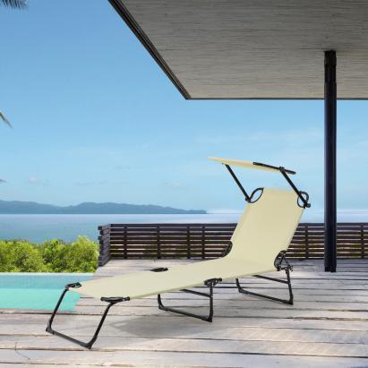 Sonnenliege Lomeda mit Sonnendach 187x53x27cm Creme [casa.pro]