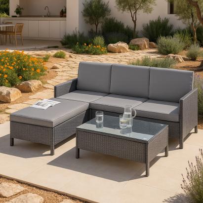 Set mobilier de grădină Murcia din ratan, 3 piese, gri închis/gri deschis