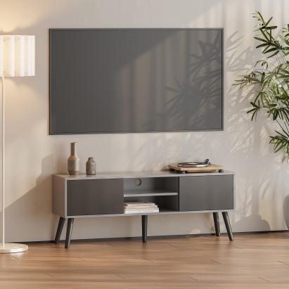 Comodă TV Eskilstuna cu 2 uși și 2 rafturi, gri deschis/negru