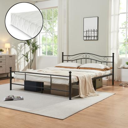 Pat metalic Florența 160x200 cm cu saltea din spumă rece, negru