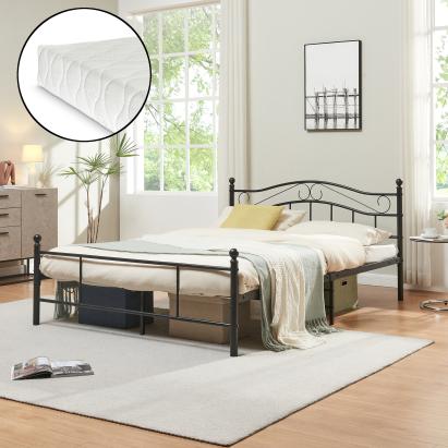 Pat metalic Florența 140x200 cm cu saltea din spumă rece, negru