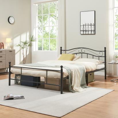 Pat metalic Florența 140x200 cm, negru mat, stil elegant