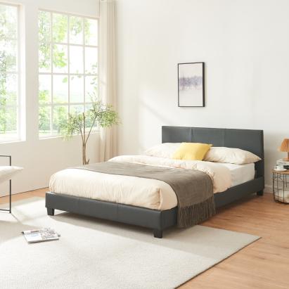 Pat tapițat din piele ecologică Albacete 140x200 cm, gri închis