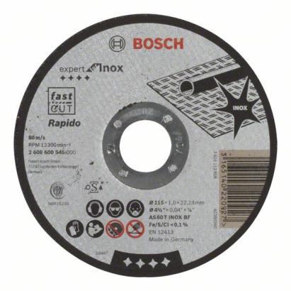 Disc de tăiere inox Bosch Rapido 115 mm, 1,0 mm, pentru polizor unghiular