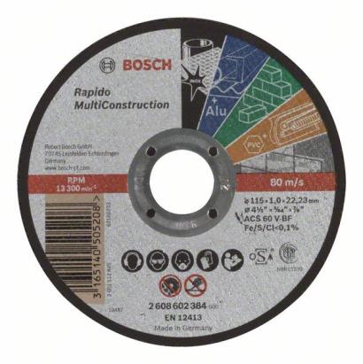 Disc de tăiere Bosch Multi Construction 115 mm, 1,0 mm, pentru materiale diverse