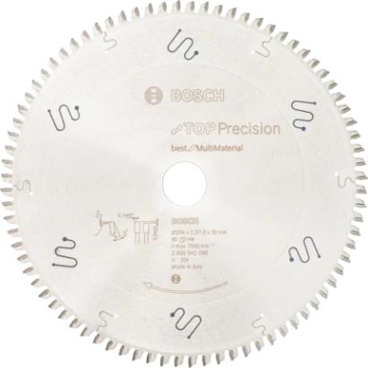 Pânză ferăstrău circular Bosch Top Precision Multi Material 254x30 mm, 80 dinți