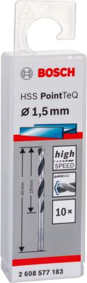Set 10 burghie pentru metal Bosch HSS PointTeQ 1,5 x 18 mm