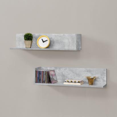 Set 2 rafturi de perete Elverum cu aspect beton, 75 cm