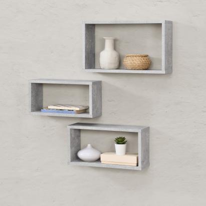 Set 3 rafturi de perete Mandal, dimensiuni diferite, aspect beton