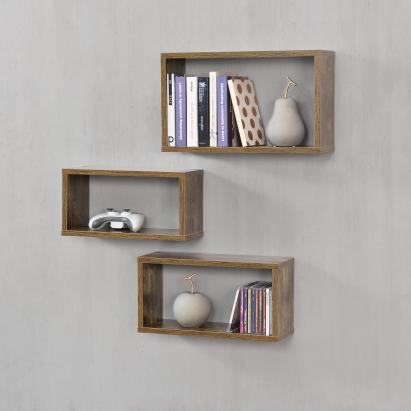 Set 3 rafturi de perete Mandal, maro închis, aspect lemn