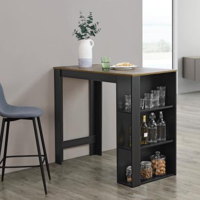 Masă de bar Danderyd 120x60x105,5 cm cu 3 rafturi, negru și stejar închis