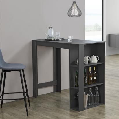 Masa bar Danderyd 120x60x106 cm cu 3 rafturi, gri inchis, en.casa