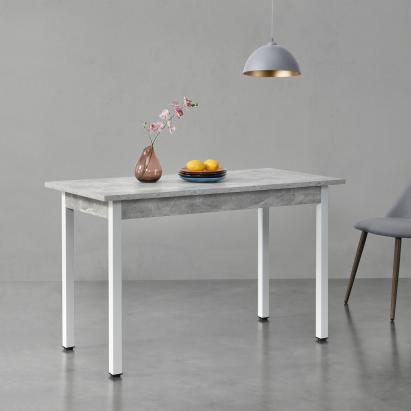 Masă de dining Den Haag 120x60 cm cu aspect beton și picioare albe