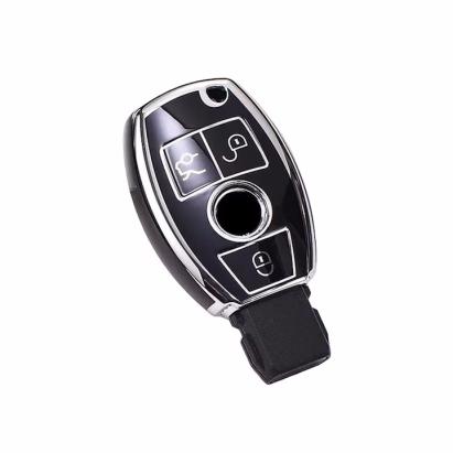 Husa cheie Mercedes Benz Smartkey 3 butoane, TPU negru cu contur silver