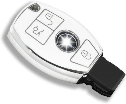 Husă cheie Mercedes-Benz Smartkey 3 butoane, TPU alb cu contur argintiu