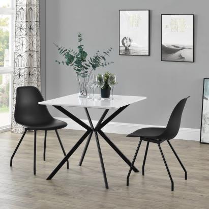 Masă dining Ankara albă 78x78x75 cm cu blat MDF și picioare metalice