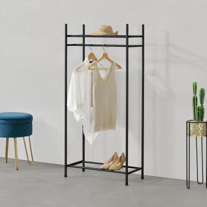 Cuier de haine metalic negru cu 2 polite, 130 cm, en.casa