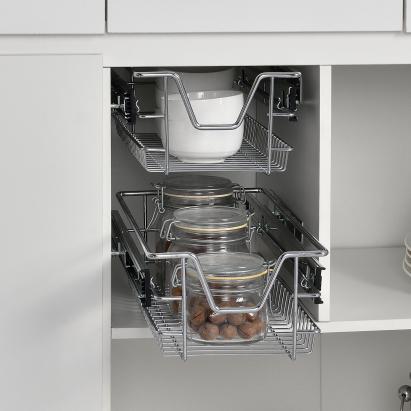2er-Set Teleskopschublade 27x44x14 cm Stahl Silber [en.casa]