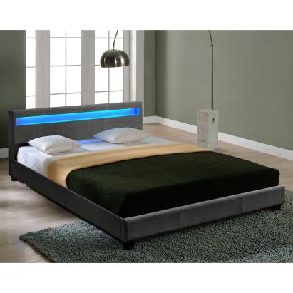 Pat tapițat Skagen 140x200 cm cu iluminare LED RGB, gri închis