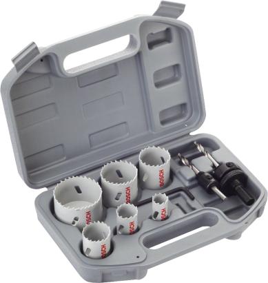 Set carote BiMetal Bosch 9 piese, 20-68 mm, cu adaptoare si cheie