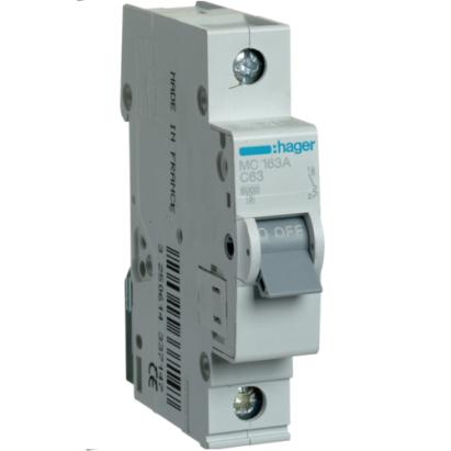 Intrerupator automat Hager MC163, 63A, 1P, 6kA, curba C