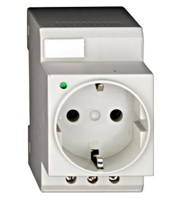 Priza Schuko pe sina DIN cu LED, 16A, 230V, pentru tablou electric