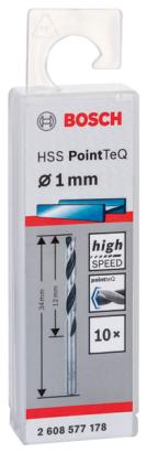 Burghiu Bosch HSS PointTeQ pentru metal 1 mm, set 10 bucăți