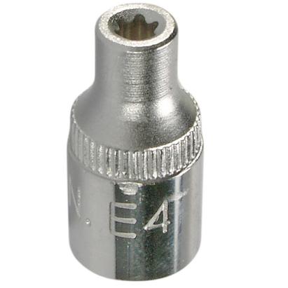 Cheie tubulară E4 cu prindere 1/4 din crom-vanadiu, 25 mm