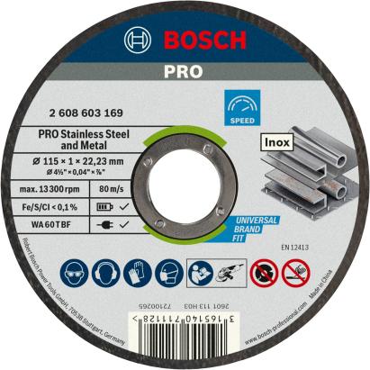 Disc de tăiere Bosch Pro pentru inox și metal, 115 x 1 mm