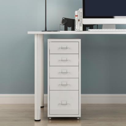 Dulap mobil de birou Kökar cu 5 sertare, 69x28x41 cm, alb mat