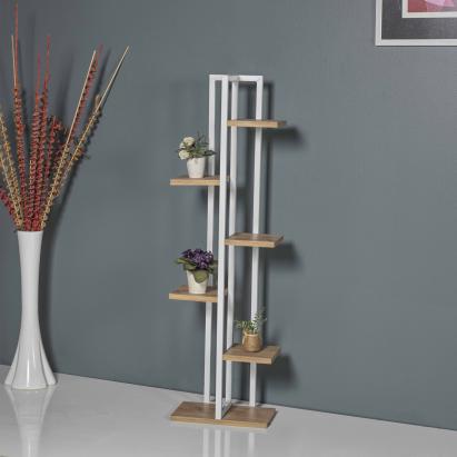 Pflanzregal Tohmajärvi Metall 120x34x21cm Weiß / Walnussoptik [en.casa]