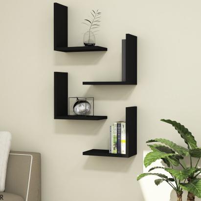 Set 4 rafturi de perete Broby, negre, 30 x 30 x 16 cm, [en.casa]