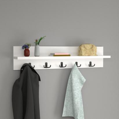 Cuier de perete cu poliță și 10 cârlige Hammarö, alb, 80 x 13 x 18 cm