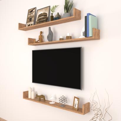 Set 3 rafturi de perete Höganäs, 120 cm, finisaj stejar, [en.casa]