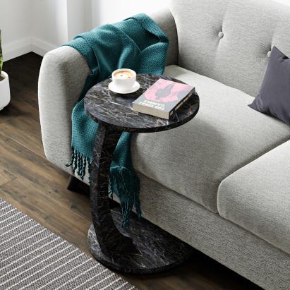 Beistelltisch Holeby 56 x Ø 38 cm Marmoroptik, schwarz [en.casa]