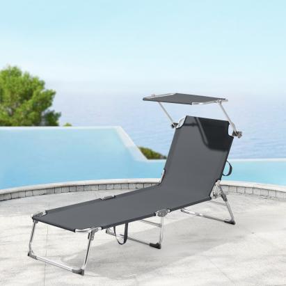 Șezlong pliabil din aluminiu cu copertină Legorreta, gri închis