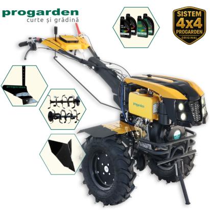 Motocultor ProGARDEN Campo 1273 Alpine V2 12CP diesel cu pluguri si 4L ulei