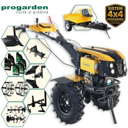 Pachet motocultor diesel ProGARDEN Campo 1273 Alpine V2 12CP cu remorcă