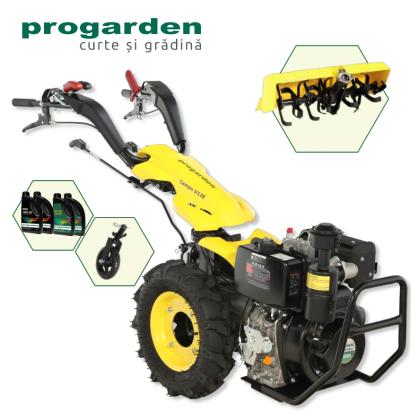 Pachet motocultor diesel ProGARDEN Campo U12E 12CP cu freza 90 cm si ulei