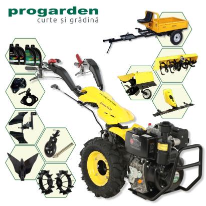 Pachet motocultor ProGarden Campo U12E 12 CP cu remorcă 500 kg și accesorii